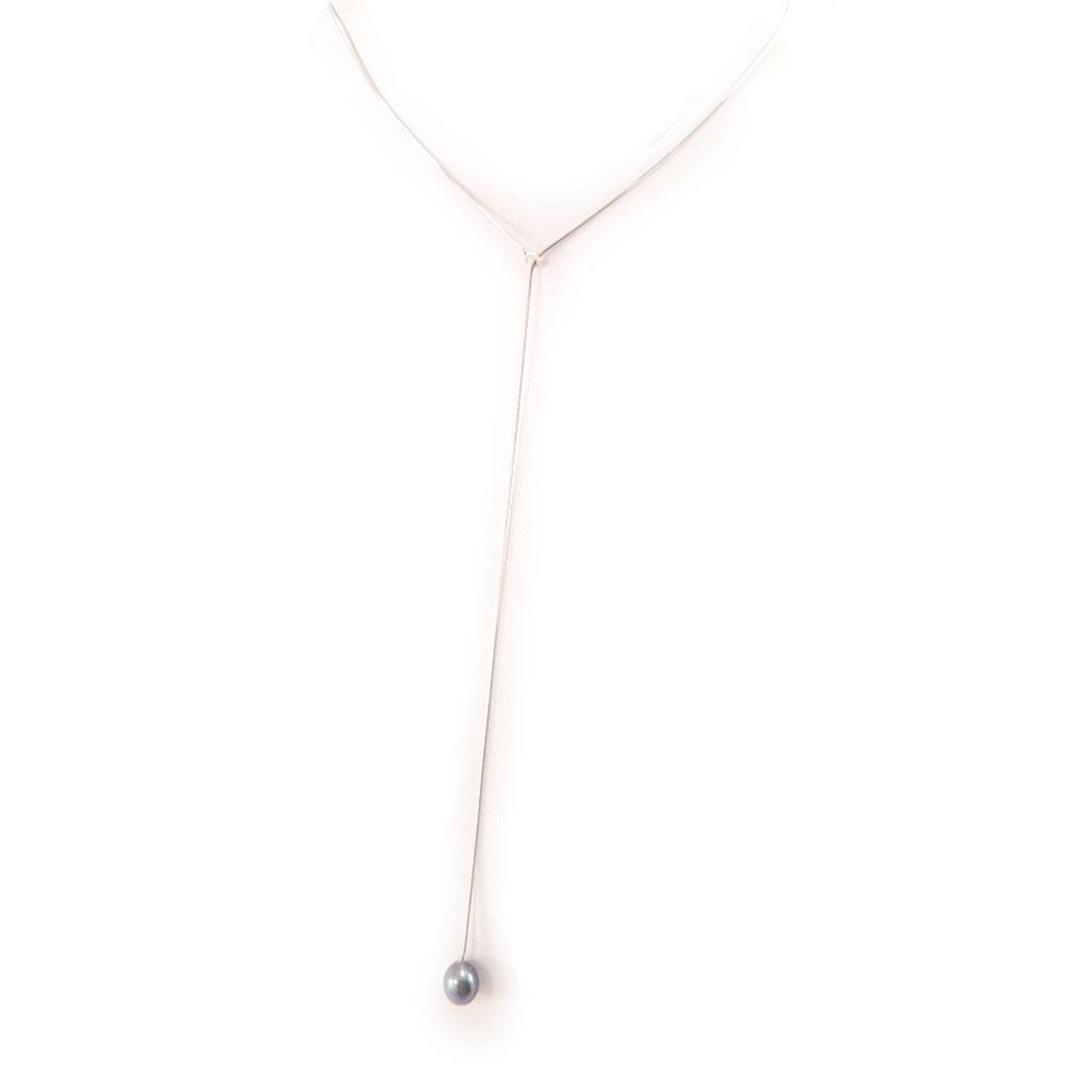 Les Trésors De Lily [C9388] - Gray 'Biwa' Silver Necklace