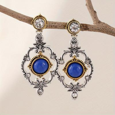 Bohemian Vintage Hollow Carved Lapis Lazuli Pendant Earrings Able Personalized Accessories for Men and Women