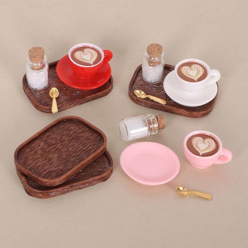 Miniature English Afternoon Coffee Cup Accessories Pretend Play Dollhouses Furniture 3 Set