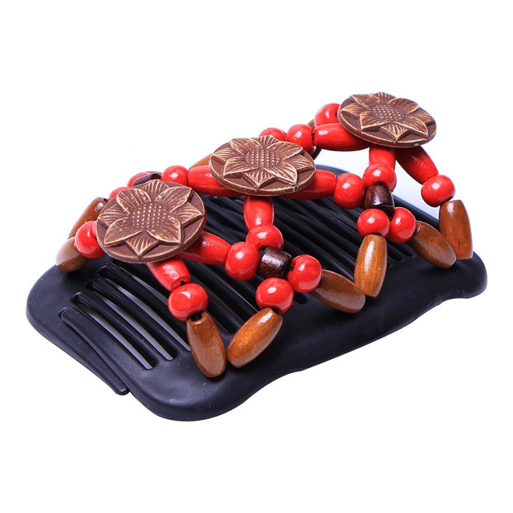 Fashion Women Elasticity Hairpin Beads Double Comb Clip Hair Device Stretchy Magic Comb