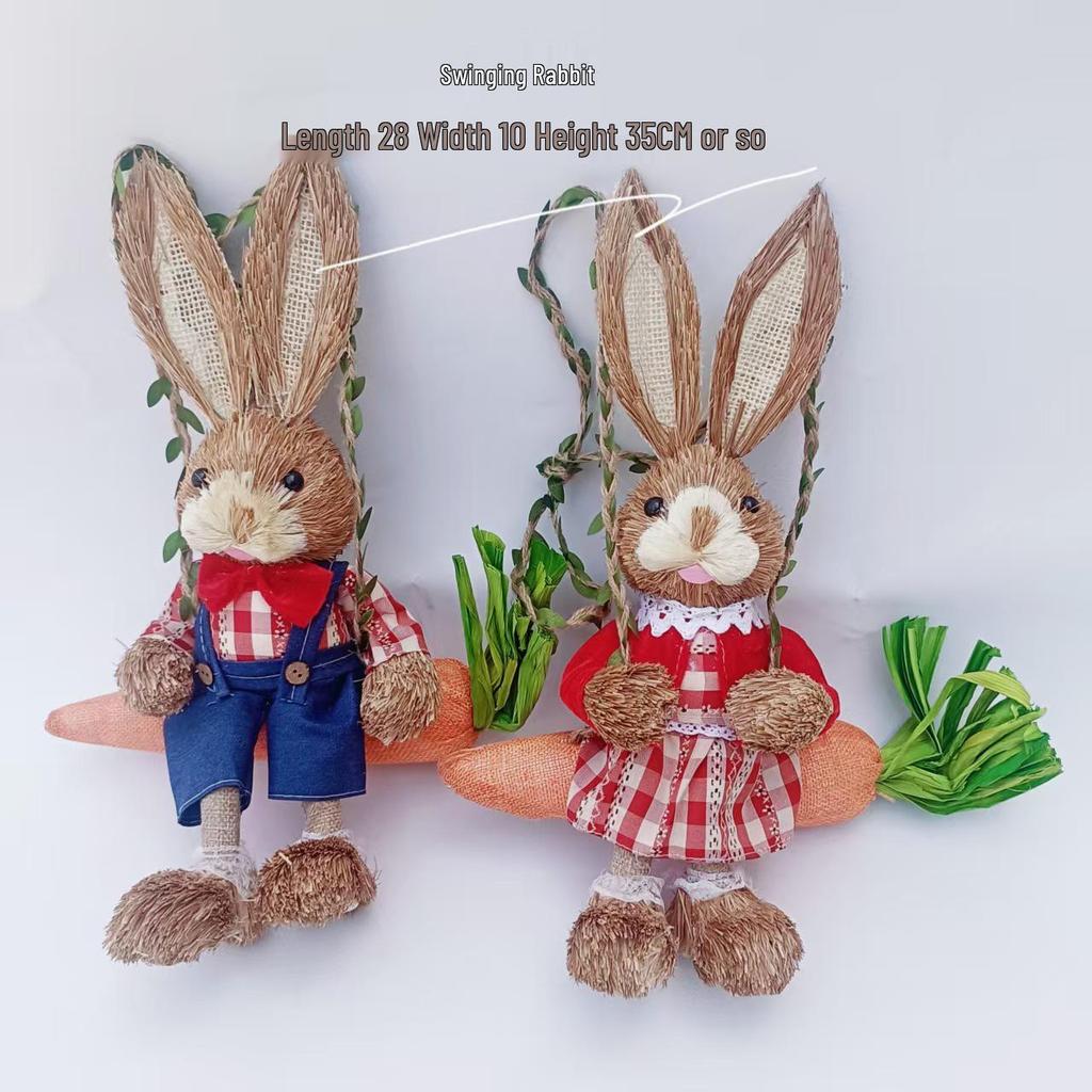 Handgefertigter Strohflecht-Kaninchenschmuck - Niedlicher Mori-Stil für Weihnachten & Ostern