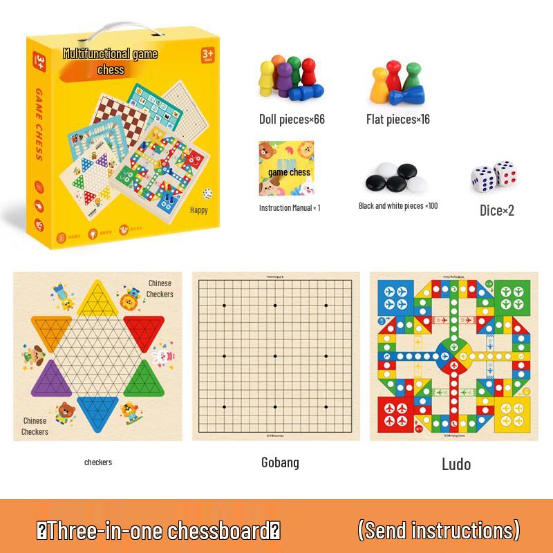 Kids 14-in-1 Portable Wooden Board Game Set 30x30cm