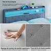 Bed frame 140 x 190 cm with steel base, floating double bed with RGB LED lights and charging station, grey