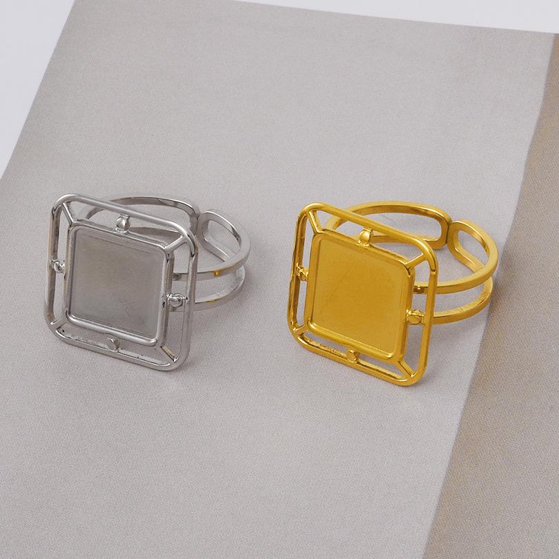 Round Oval Square Heart Blank Settings DIY Rhinestone Drip Oil Silver/Gold Color Stainless Steel Rings For Women Men Accessories