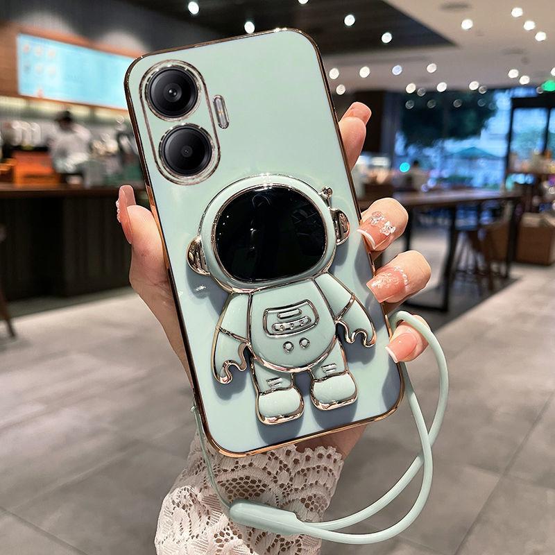 

For Xiaomi POCO F7 X7 X6 F6 M6 PRO F4 F5 F3 M3 X3 Case Electroplating Silicone Astronaut Bracket Cover Shockproof Bumper POCO X7