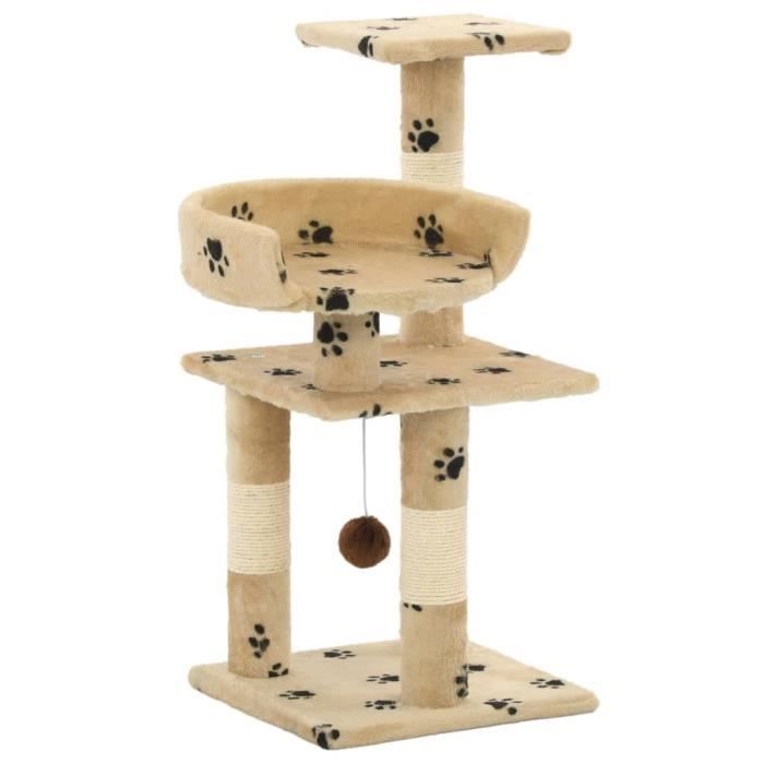 VidaXL Arbre à chat et griffoirs en sisal 65 cm Beige Motif de pattes