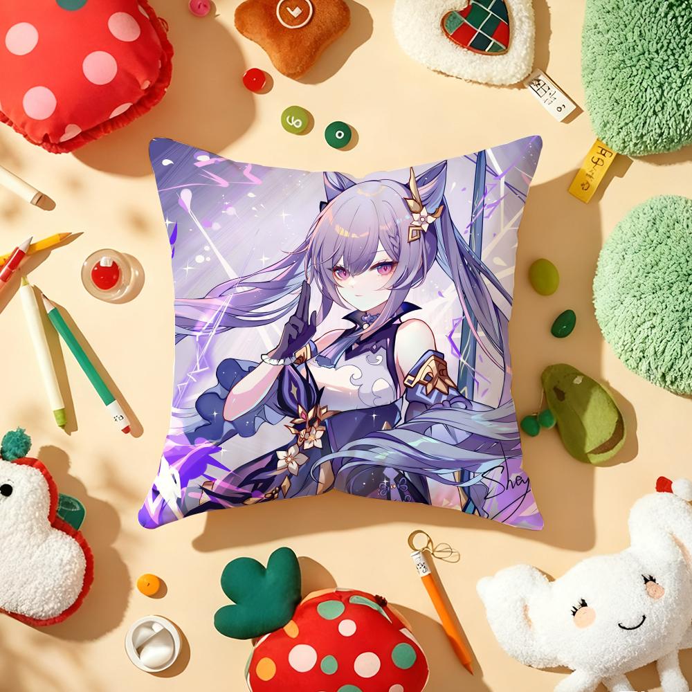 Mona G-Genshin I-Impact Pillow Case Plush Fabric Soft Double-Sided Printed Sofa Warm Winter Home Gift Cushion Cover