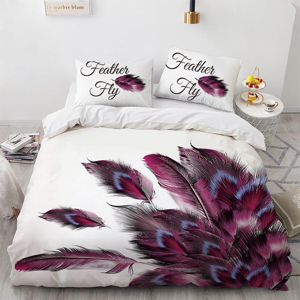 Feathers Duvet Cover Set Western Feather Setting Pigmented Decorative Polyester Bedding Set With Pillowcase King Queen Full Size