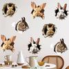 4 Sheets Easter Bunny Wall Sticker Waterproof Self-adhesive 3D Effect Broken Wall Simulation Rabbit Home Living Room Wall Art Decoration Decal