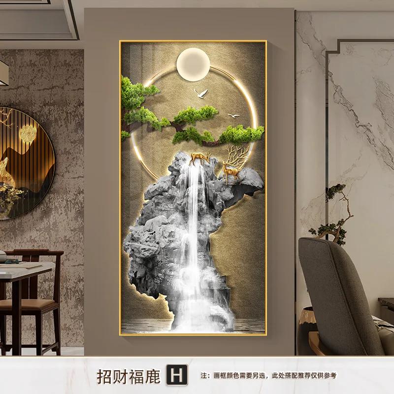 Home Decor Premium Entryway Framed Decorative Crystalline Painting Living Room Decoration LED Lights Illuminated Wall Art
