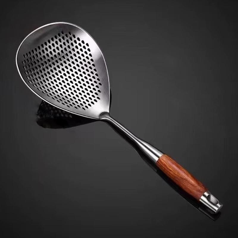 201 Stainless Steel Strainer Spoon With Wood Handle For Frying And Broth Straining Efficient Oil And Soup Separation Tool