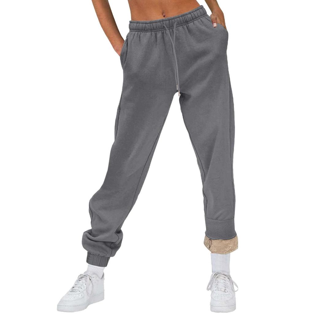 Damenmode Einfarbige Freizeithose Kordelzug Große Fleecehose Homewear Jogginghose