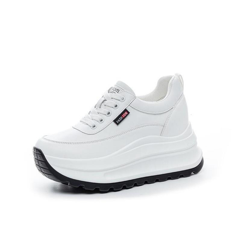 Dames Echt Leer Plateau Schoenen 7cm Hoogte Verhogend Wit Casual Platte Schoenen Mode Dikke Zool Sneakers 34 white