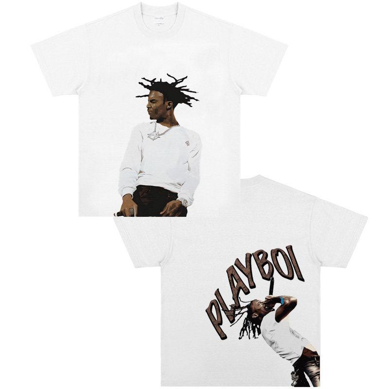 2026 Playboi Carti Vintage Rap Hip-Hop Printed Short-Sleeved Cotton Portrait T-Shirt - Comfortable and Breathable XL