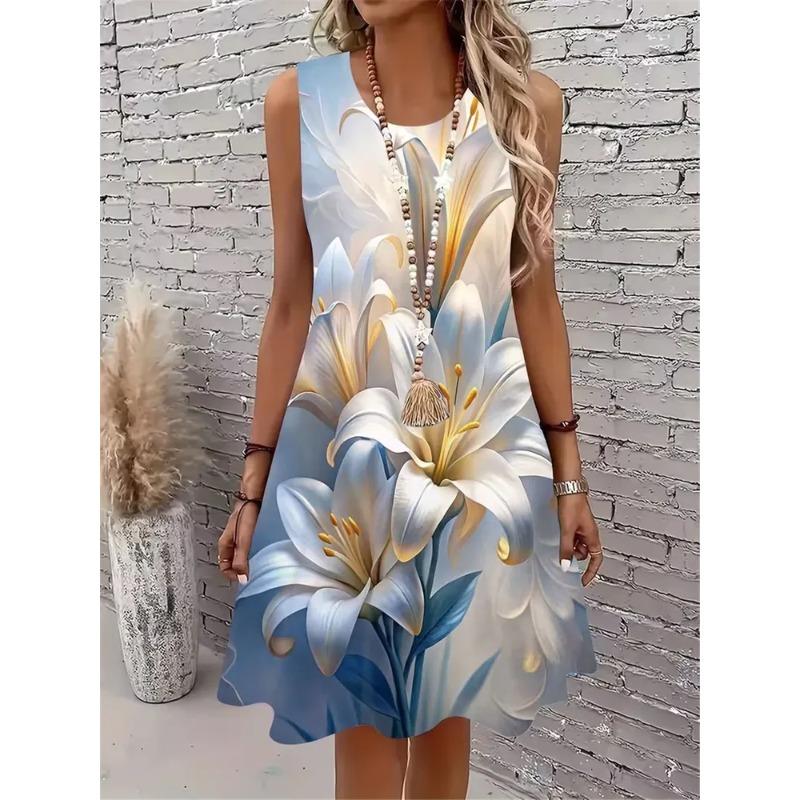 Summer Ladies 3D Printed Sleeveless Dress Fashion Versatile Breathable Trend Casual