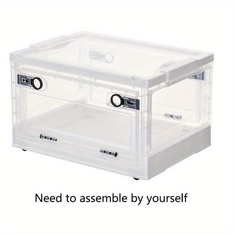 

1 шт., открывающийся вперед и вверх складной ящик для хранения с вытяжными кольцами и шкивом, вместительный прозрачный ящик для хранения одежды, книг и закусок для дома и общежития. белый
