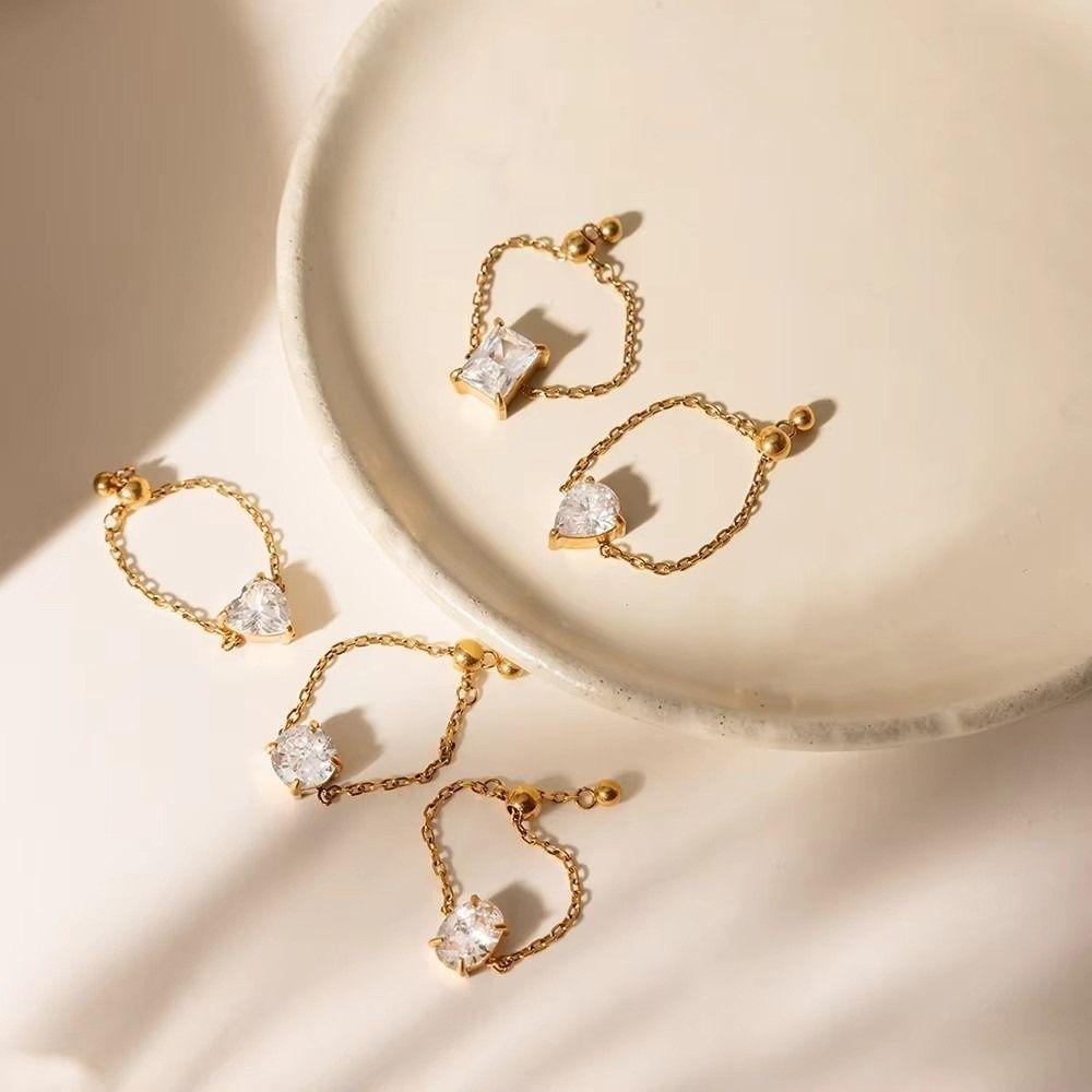 Exquisite Zirconia Chain Rings Minimalist Finger Jewelry Delicate Adjustable Chain Ring Party
