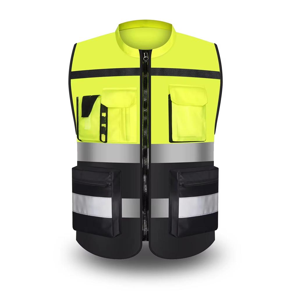 Custom Logo Safety Vest for Construction Work Two Tone High Visibillity Workwear Vest with Pockets and Zipper