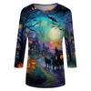 Women Halloween Pumpkin Print 3/4 Sleeve Shirt Round Neck Loose Fit Casual T-Shirt Top for Fall Seasonal Wear