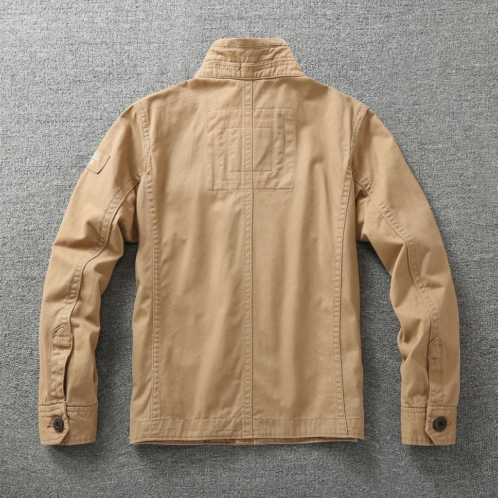 Autumn Men's Cargo Jackets Multi-Pockets Heavyweight Cotton Outdoor Stand Collar Casual Workwear Jackets Man