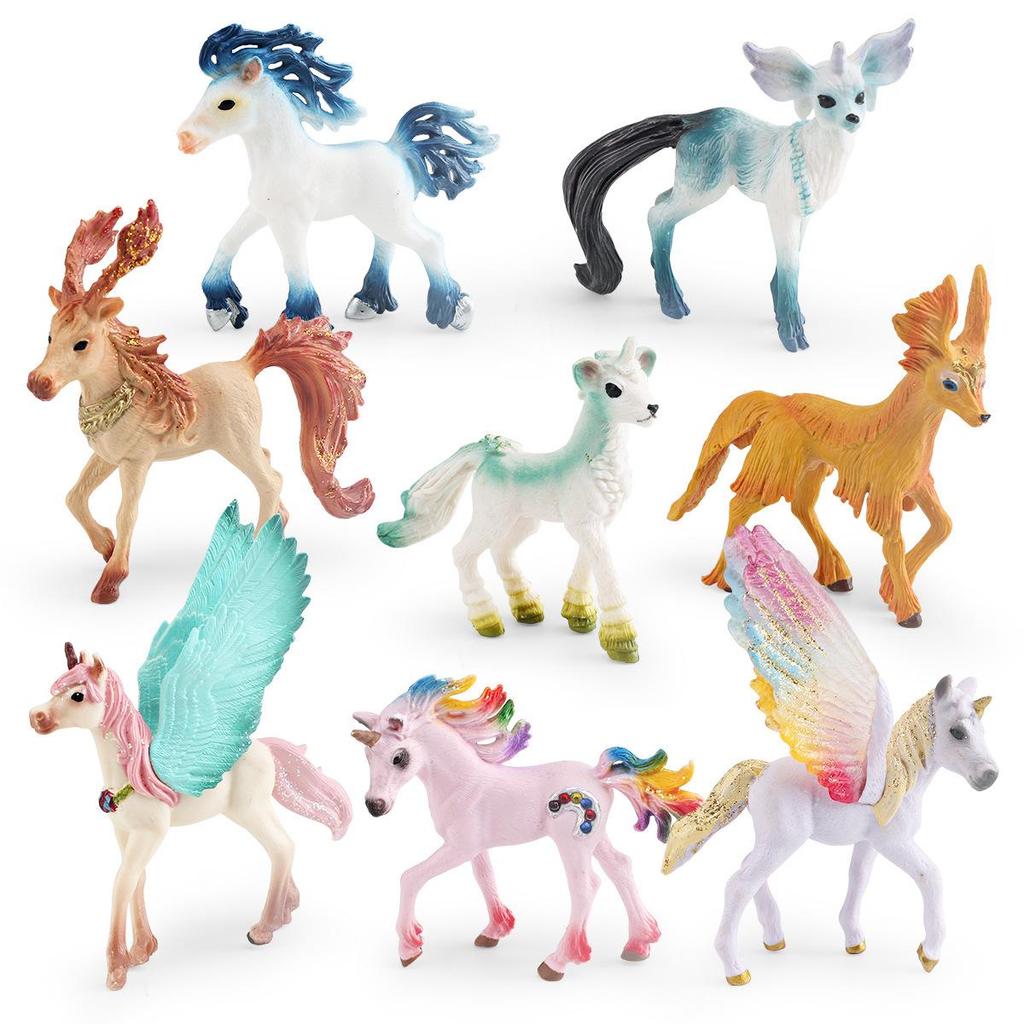 European Mythical Creatures: Pegasus Unicorn Elf Horse and Deer Fox Figurines for Children