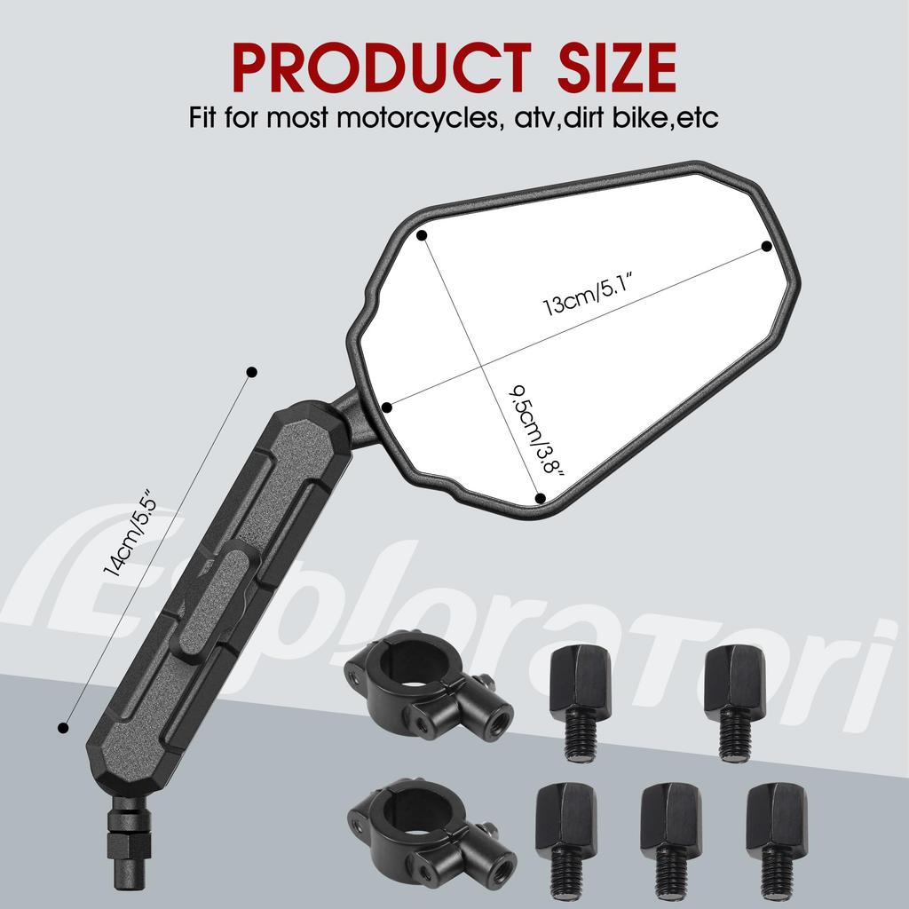 Esploratori Motorcycle Upgraded Esploratori Motorcycle Explorer Rearview Mirrors with a Handlebar Mounting Frame and Compatible with City and Dirt