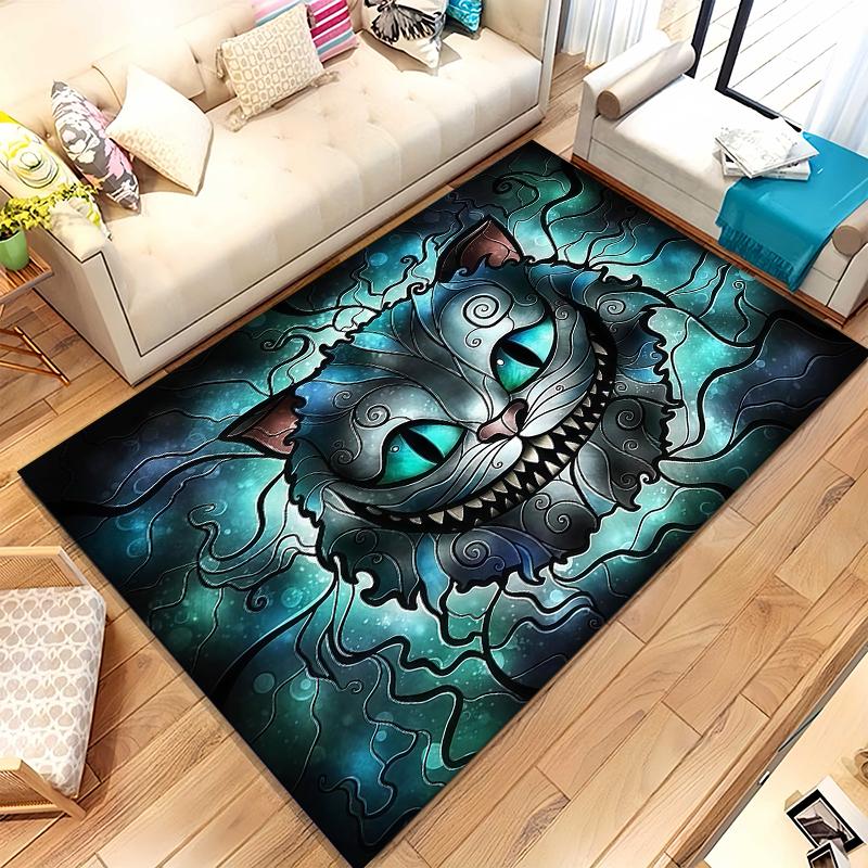 Alice nel Paese delle Meraviglie Cartone Animato Gatto Sorridente Tappeto da Area Antiscivolo per Soggiorno Tappeto Morbido per Camera da Letto Sala Giochi Divano, Tappetino Decorativo per la Casa