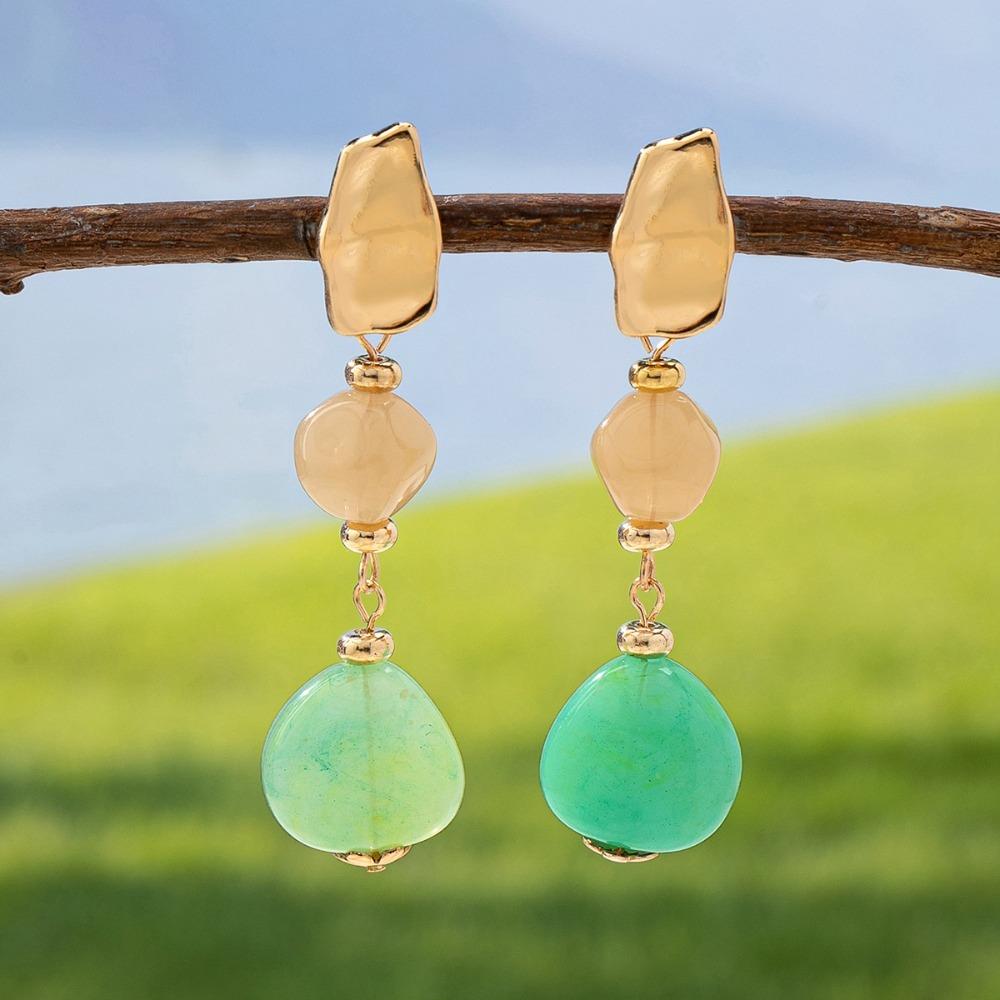 

Irregular Bead & Teal Teardrop Dangle Earrings, Minimalist Fashion Jewelry for Women, Daily Wear & Casual Accessory