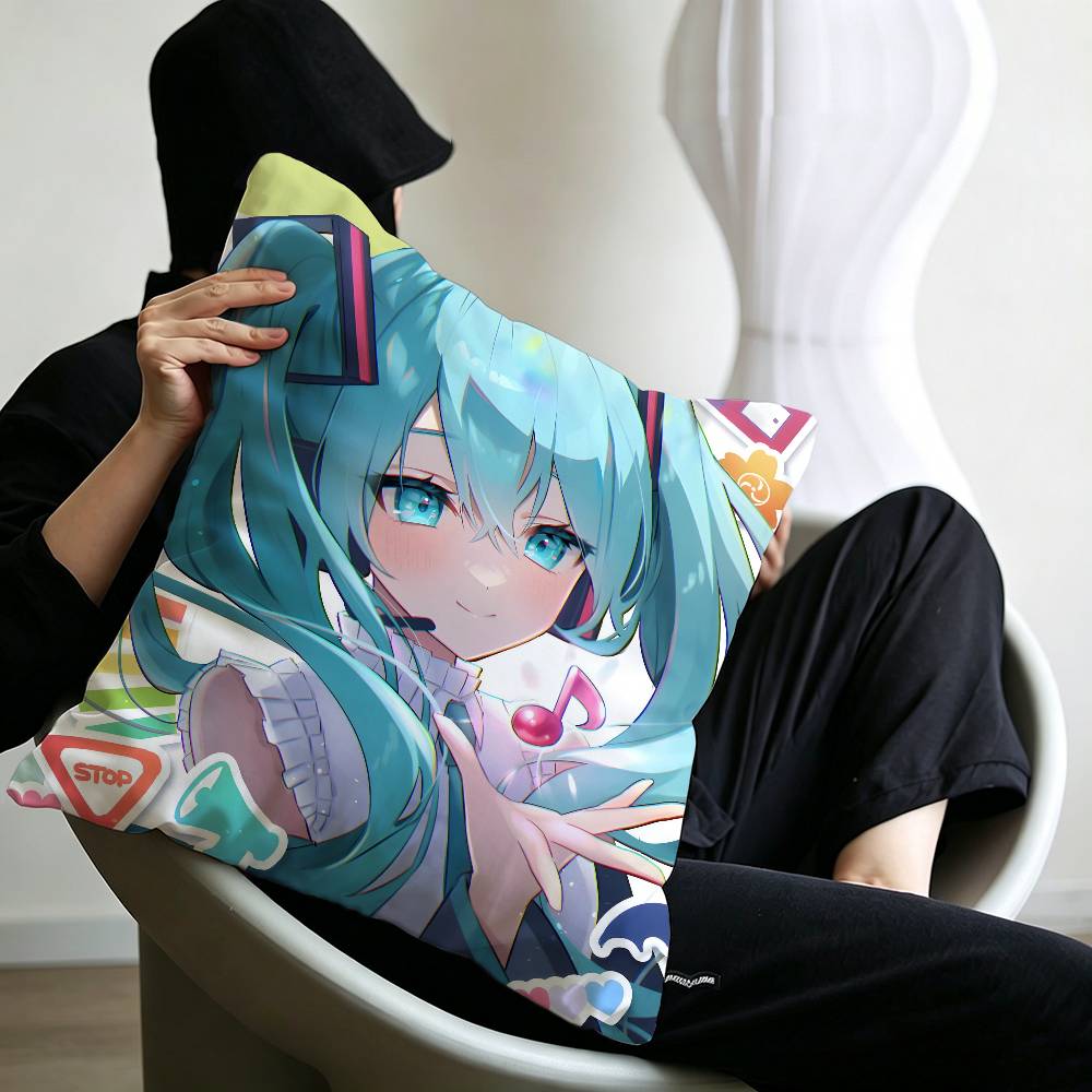 Classic Game Pillow Case Sofa Living Room Bedroom Headboard Backrest Cushion Square Cushion H-Hatsune Girl M-Miku Nap Time