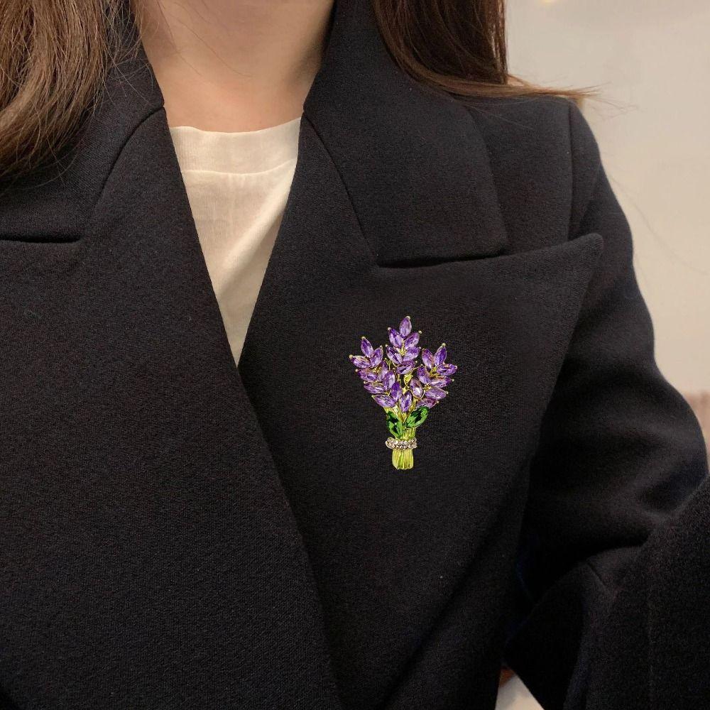 Lavender Lavender Brooch Flower Rhinestone Lavender Shape Pin Lavender Women Brooch  Party