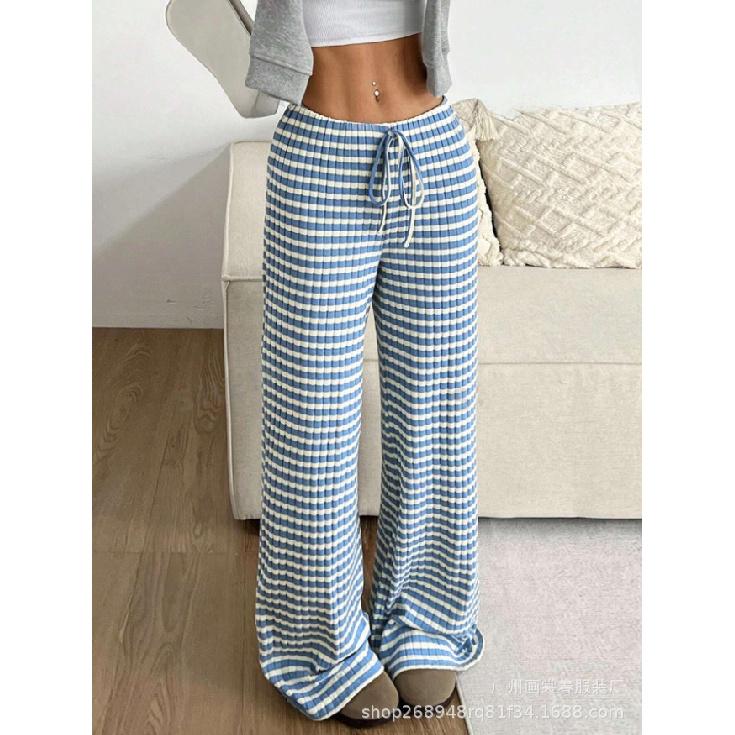 New women s drawstring loose striped comfortable casual home pants S