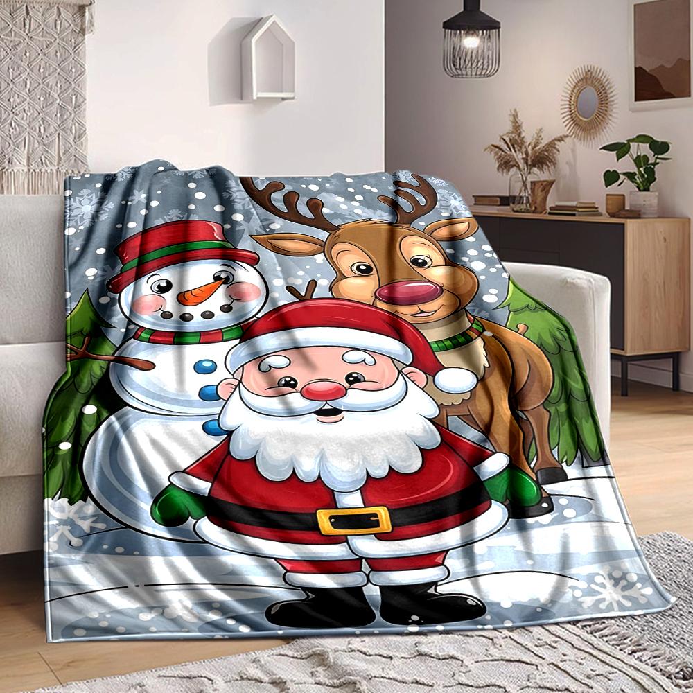 1Pc Christmas Santa Claus Reindeer Flannel Blanket, Soft And Comfortable, Casual Warm, Camping Travel, Christmas, Halloween Xmas Gift. G1121