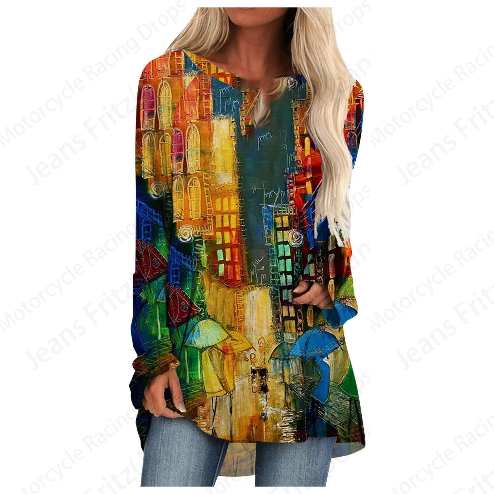 

Винтажный лоскутный 3D-принт футболки с длинным рукавом Женская мода свободные оверсайз топы футболки длинные топы женские туники осень 8XL