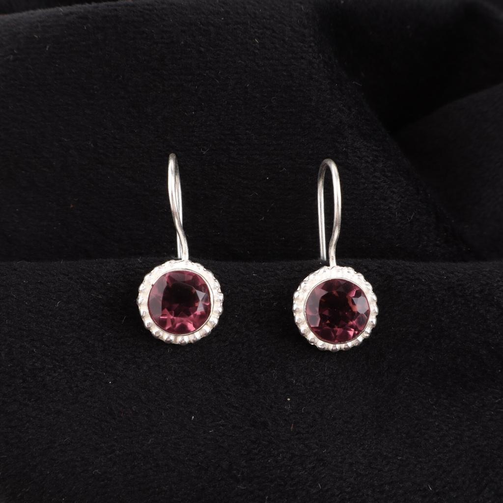 Rodolit Drahokam 925 Sterlingové Stříbro Šperky Ručně vyráběné Visací Náušnice 0.93" EE-177-7