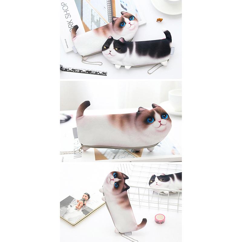 Students Printed Simulate Cat Pen Bag Makeup Container Change Purse Christmas Gift