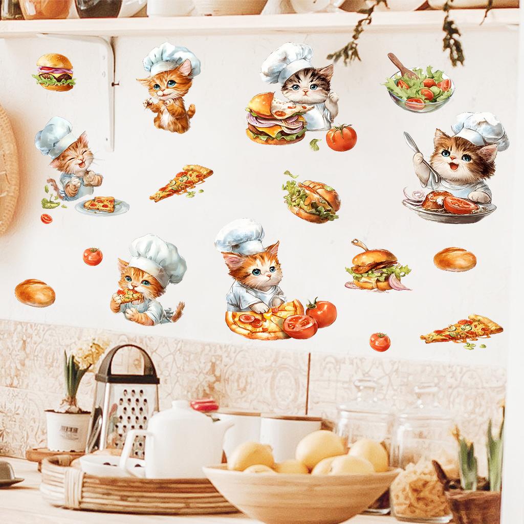 Cartoon Chef Cat Gourmet Fun Restaurant Wall Adhesive Waterproof Stickers