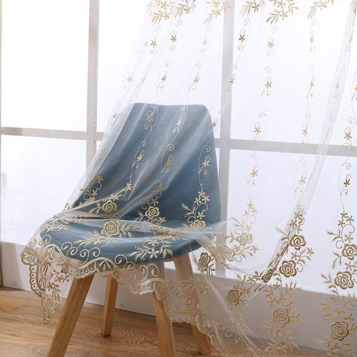 1 buc Cortină Transparentă Europeană cu Flori Embosate Pentru Camera de Zi Broderie 3D Cortină de Tul Transparentă Pentru Dormitor Birou Living Sufragerie Dormitor