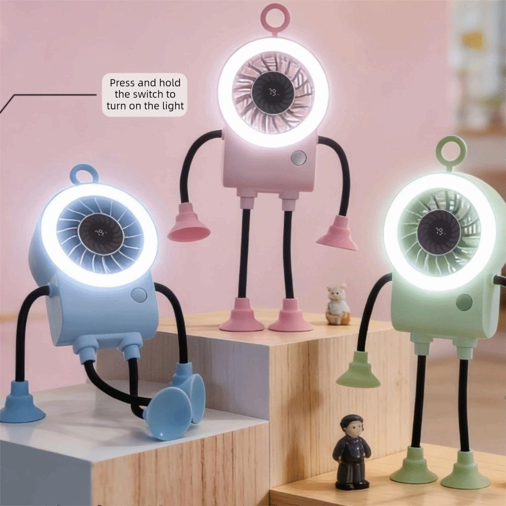 Flexible Bendable Robot Suction Cup Fan Quiet Operation Desk Fan Cartoon Mini Sucker Fan Daily Use