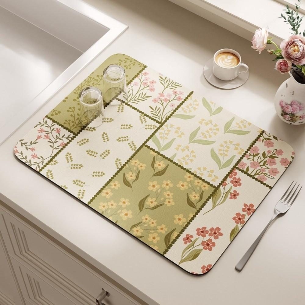 Heat Resistant Kitchen Drain Mat Floral Print Absorbent Mat Coffee Machine Mat Sink Area