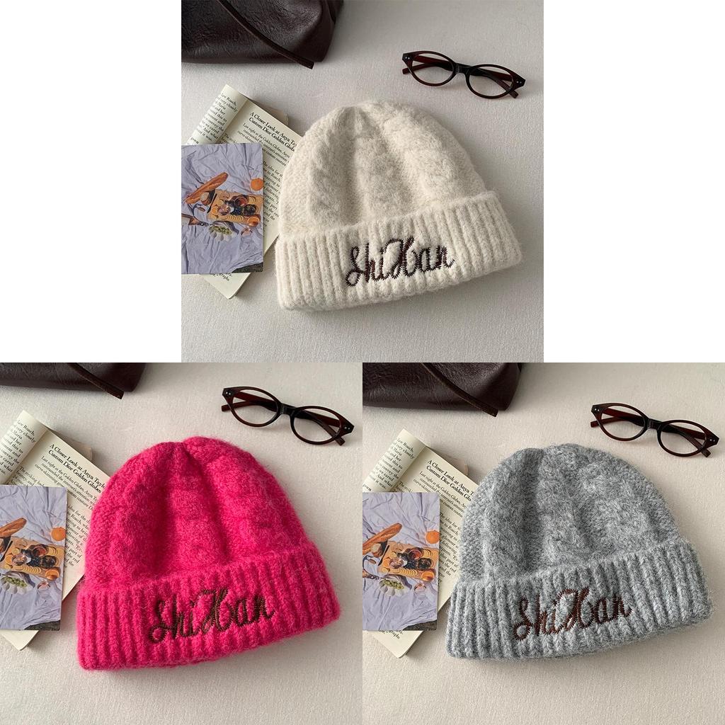 Wool Blend Embroidered Letter Knit Hat For Women Winter Warmth