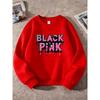 Extension: Unisex Round Neck Long Sleeve Sweatshirt - Autumn and Winter Daily Sports Fashion Comfortable Top with BLACK PINK Graffiti Style  Print