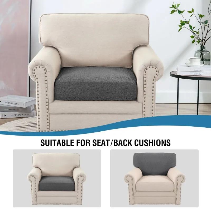 Individual Cushions with Elastic Bottom Waterproof Chair Slipcovers Teddy Fleece High Stretch Sofa Seat Cushion Covers