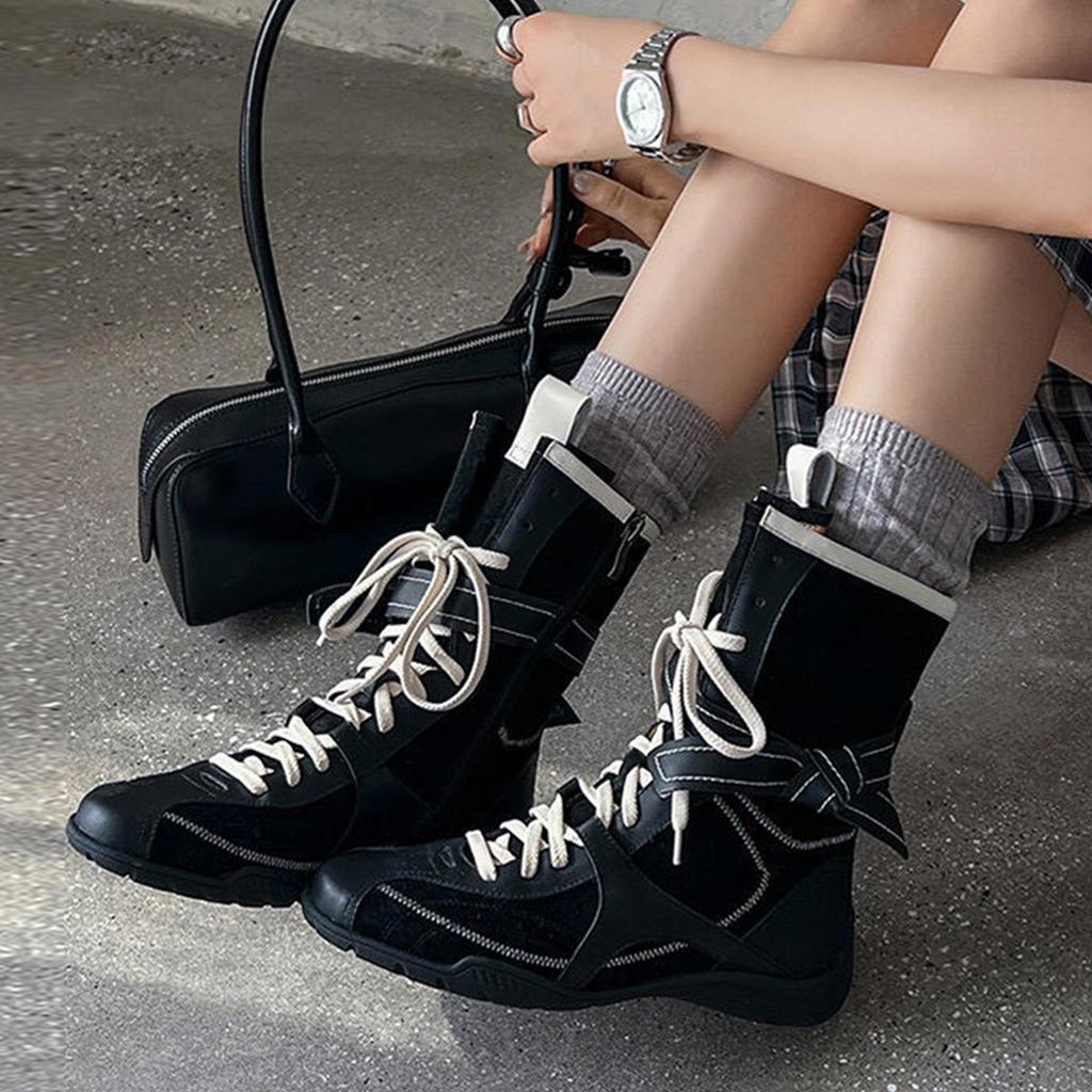 Cowhide Version~ Retro Matte Niche Martin Boots Lace-up Boxing Boots Round Head Short Boots Women's Versatile Mid-tube Western Women