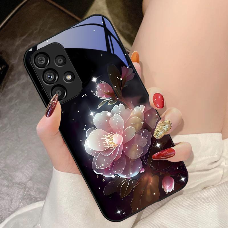 Tempered Glass Phone Case For Samsung Galaxy S10 4G S20 11E 30 S21 21Fe 22 Pro S23 Ultra 5G S8 S9 Ink Mountain Camellia