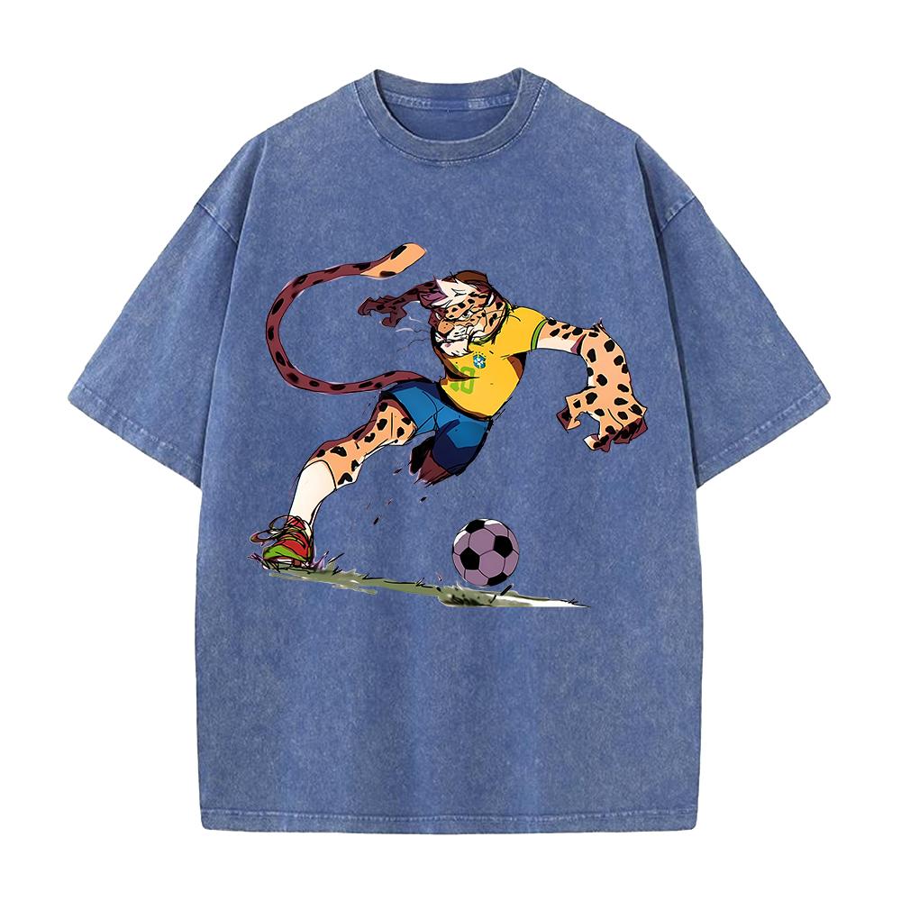 Beast Football Anime Aufdruck T-Shirt Herren Damen Kleidung Vintage Gewaschen Übergroßes T-Shirt Sommer Kurzarm Oberteile