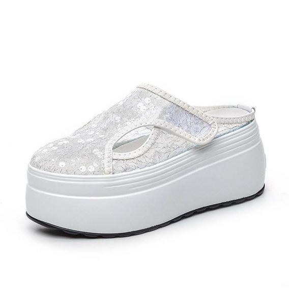 Fashion 8CM Air Mesh Synthetic Leather High Brand Casual Falt Women Shoes Ladies Vulcanize Summer Platform Wedge Sneakers Breathable