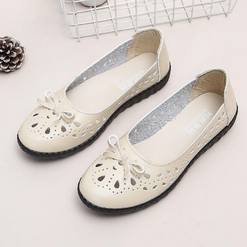 

Дышащие Летние Кожаные Сандалии с Нескользящей Подошвой для Женщин Среднего и Пожилого Возраста бежевый