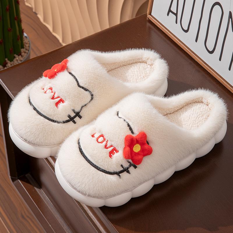 Cartoon cat cotton slippers winter velvet thickened cotton drag couple indoor home warm shoes