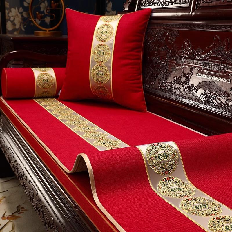 Chinese Mahogany Sofa Seat Cushion Cover Cloth Red Non-Slip Arhat Bed Cushion Sofa Towel Solid Wood Sofa Cushion Cover Towel