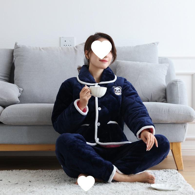 Dámské pyžamo třívrstvé zesílené a roztomilé zimní lze nosit velká velikost teplé polstrované domácí oblečení